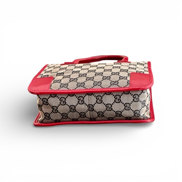 Vintage Gucci Mini GG Canvas Bag Red Leather Trim | Rare Structured Top Handle - Picture 4 of 7